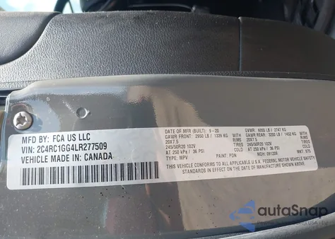 2020 Chrysler Pacifica Limited z USA, uszkodzony, nr VIN 2C4RC1GG4LR277509